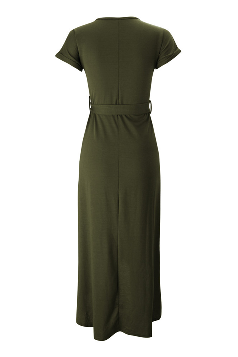 Visitación | Vestido midi con cinturón y abertura cruzada