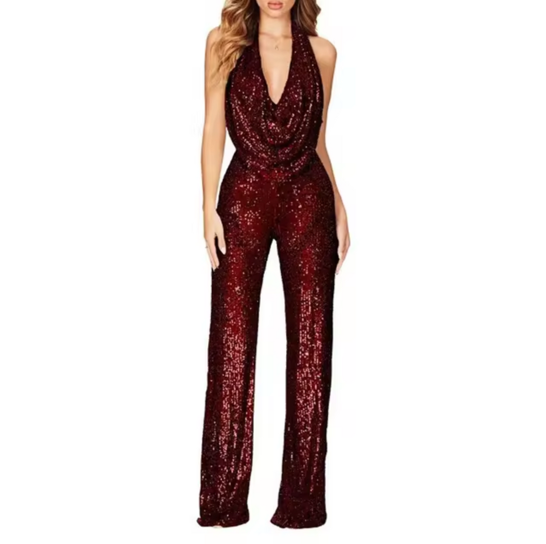 Paula | Mono elegante de mujer con lentejuelas y cuello halter