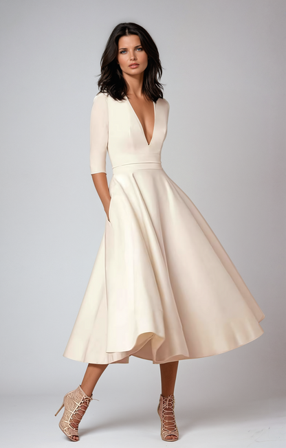 Isabela | Women's midi guest dress with elegant flared skirt
