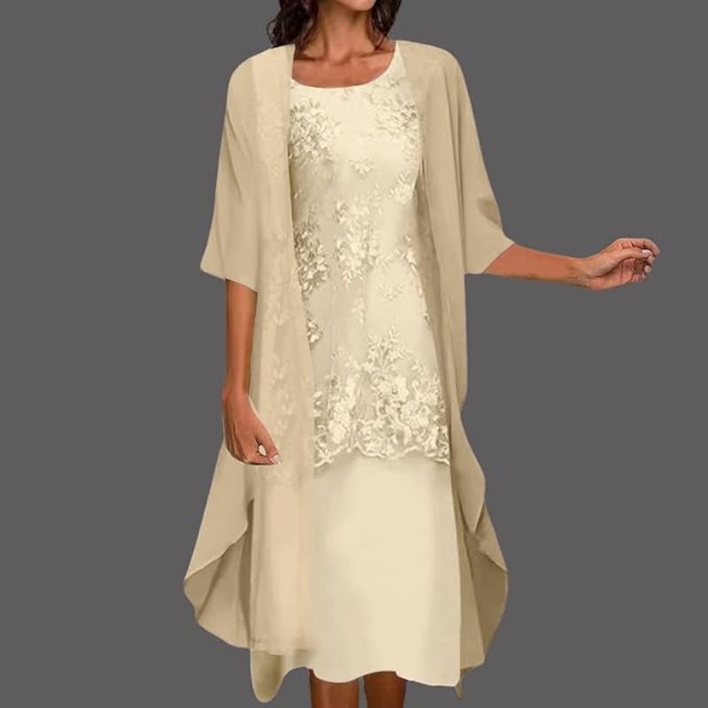 Vianela | Women's Elegant Crewneck Floral Midi Dress | Breathable