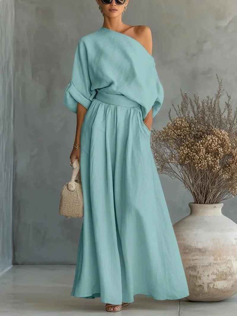 Asunción | Conjunto elegante con hombro descubierto y pantalón