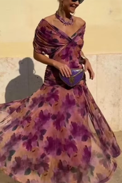 Salvadora | Vestido maxi elegante con escote en V y cintura drapeada