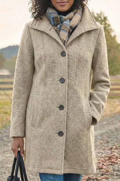 Abrigo de Lana de Invierno con Cierre de Botón