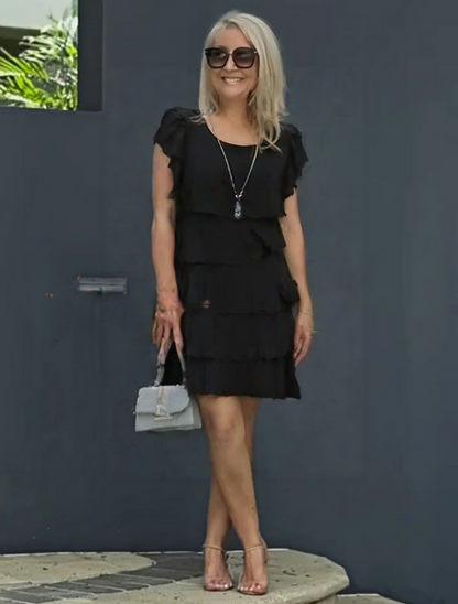 Karla | Mujer vestido midi con capas y manga corta