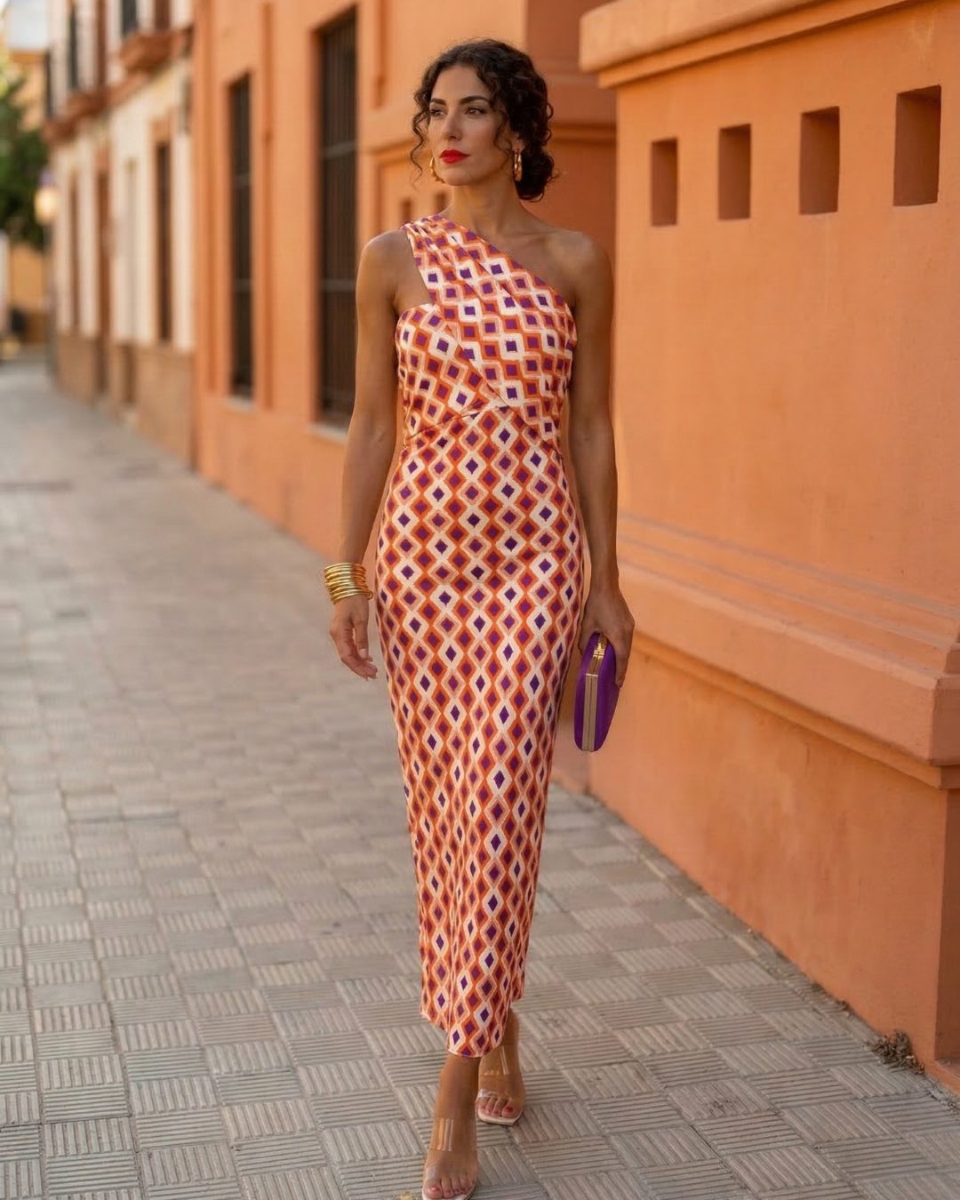 Andrea | Vestido midi de verano de un solo hombro asimétrico