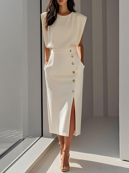 Beatriz | Vestido midi para mujer con botones y abertura frontal