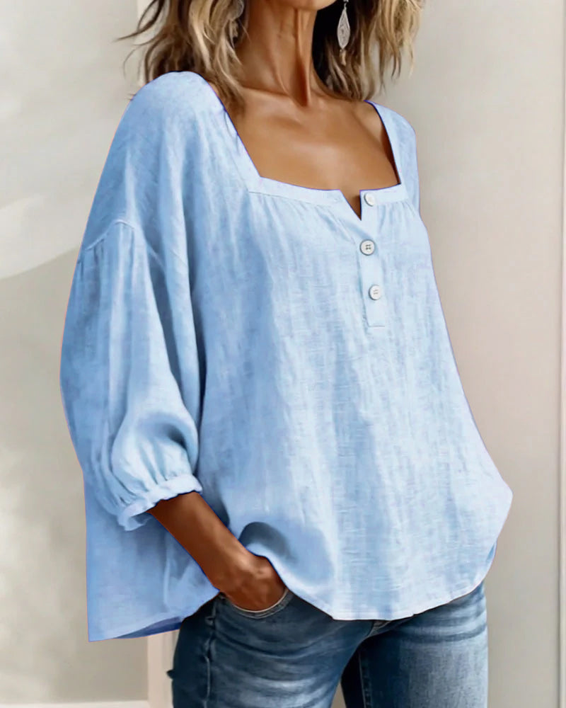 Lurea | Women's blouse with square neckline and buttons