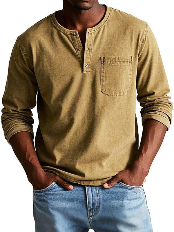 Camisa casual hombre manga larga Henley