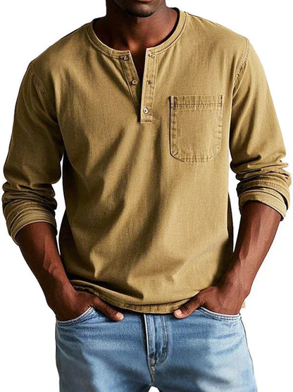Camisa casual hombre manga larga Henley