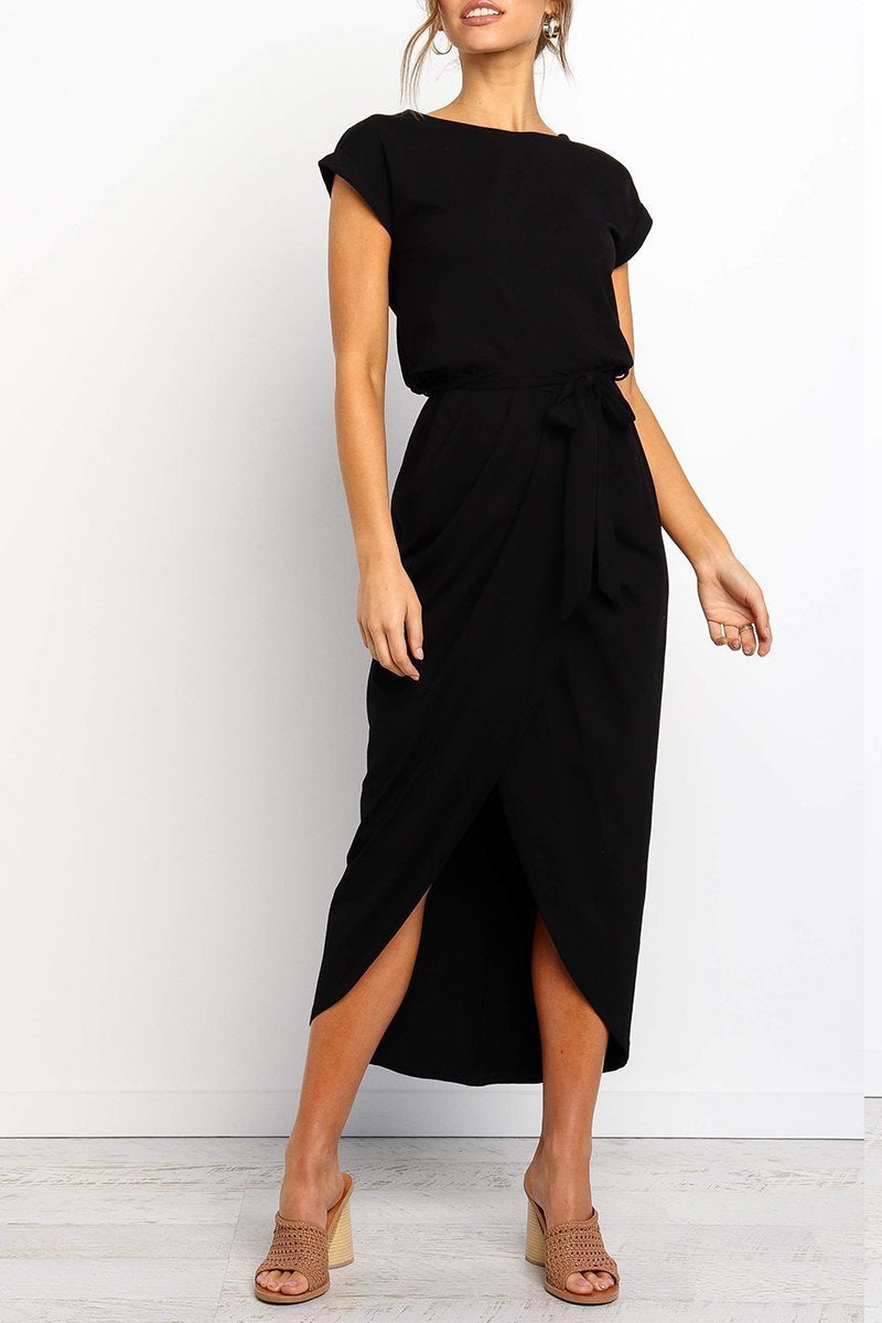 Visitación | Vestido midi con cinturón y abertura cruzada