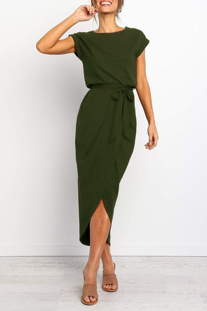 Visitación | Vestido midi con cinturón y abertura cruzada