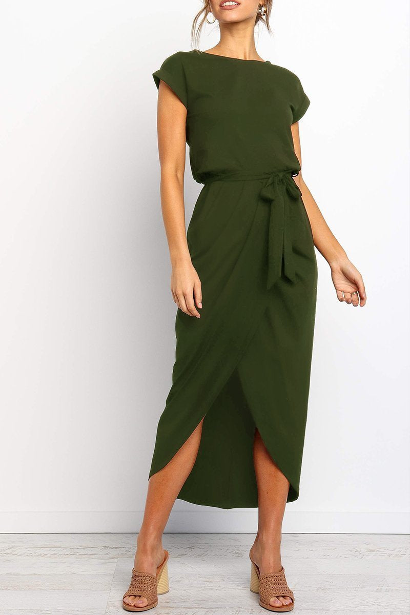 Visitación | Vestido midi con cinturón y abertura cruzada
