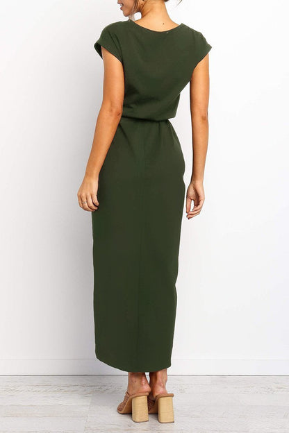 Visitación | Vestido midi con cinturón y abertura cruzada