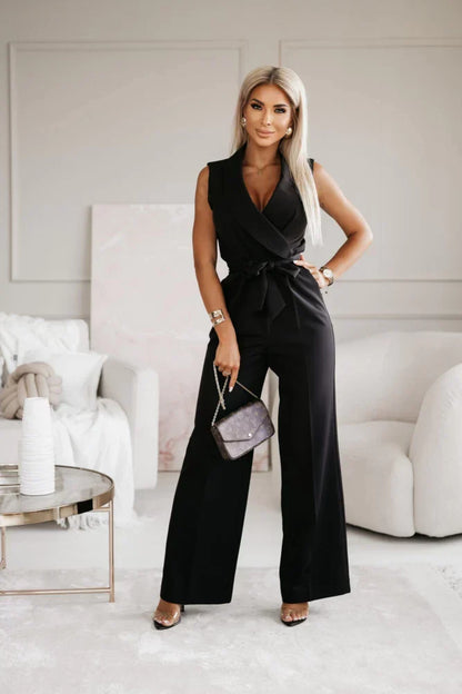 Candela | Jumpsuit elegante sin mangas con escote cruzado y cinturón