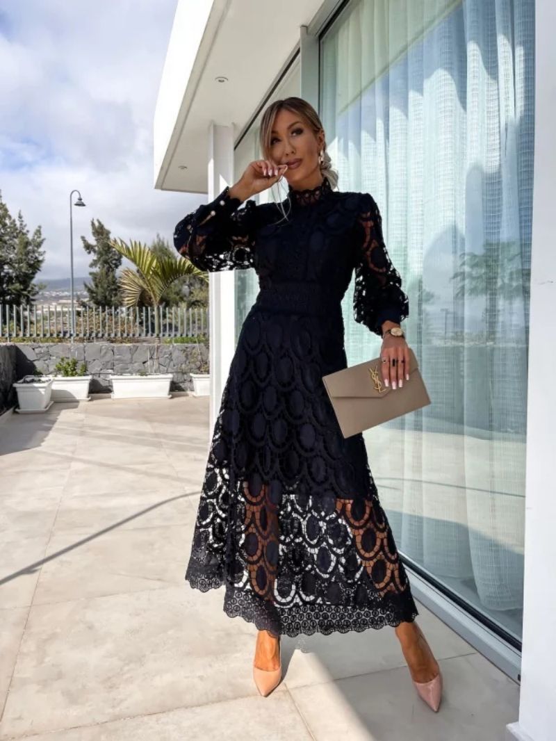 Camila | Vestido Midi de Encaje con Manga Larga