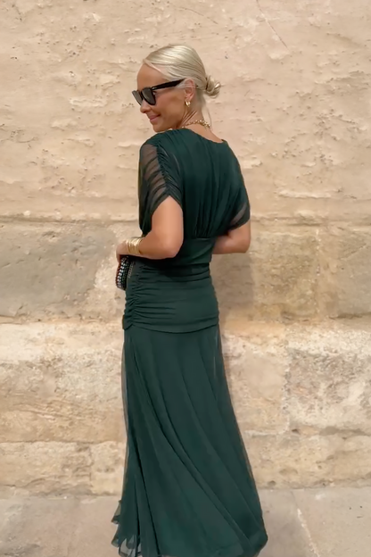 Salvadora | Vestido maxi elegante con escote en V y cintura drapeada