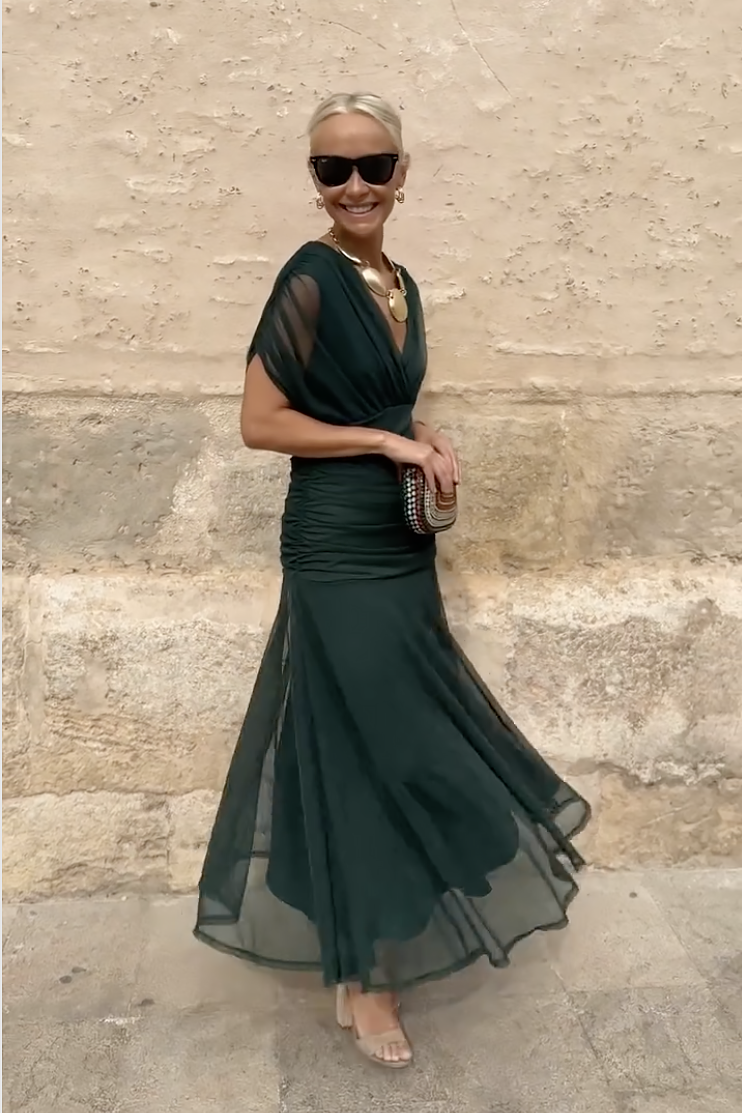 Salvadora | Vestido maxi elegante con escote en V y cintura drapeada