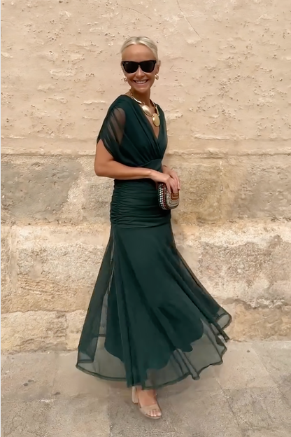 Salvadora | Vestido maxi elegante con escote en V y cintura drapeada
