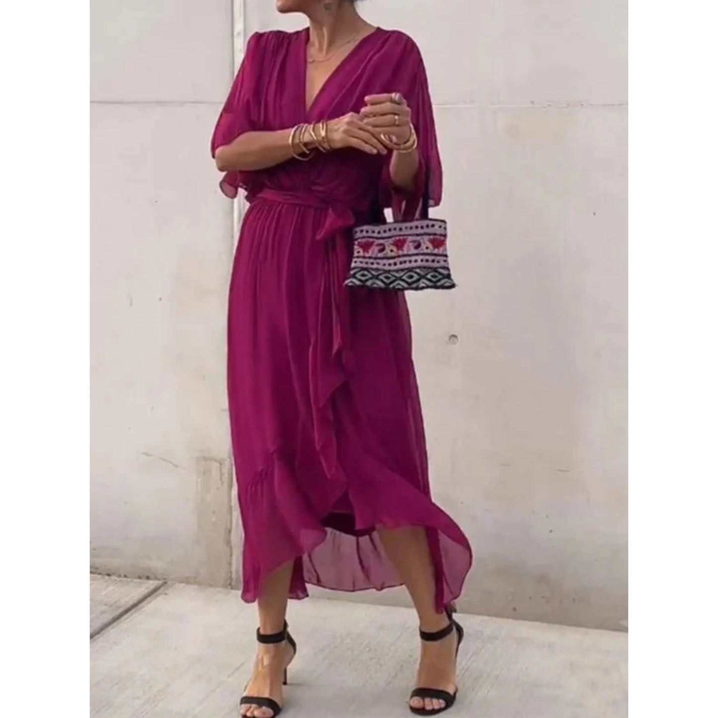 Camila | Women's V-neck midi dress with belt