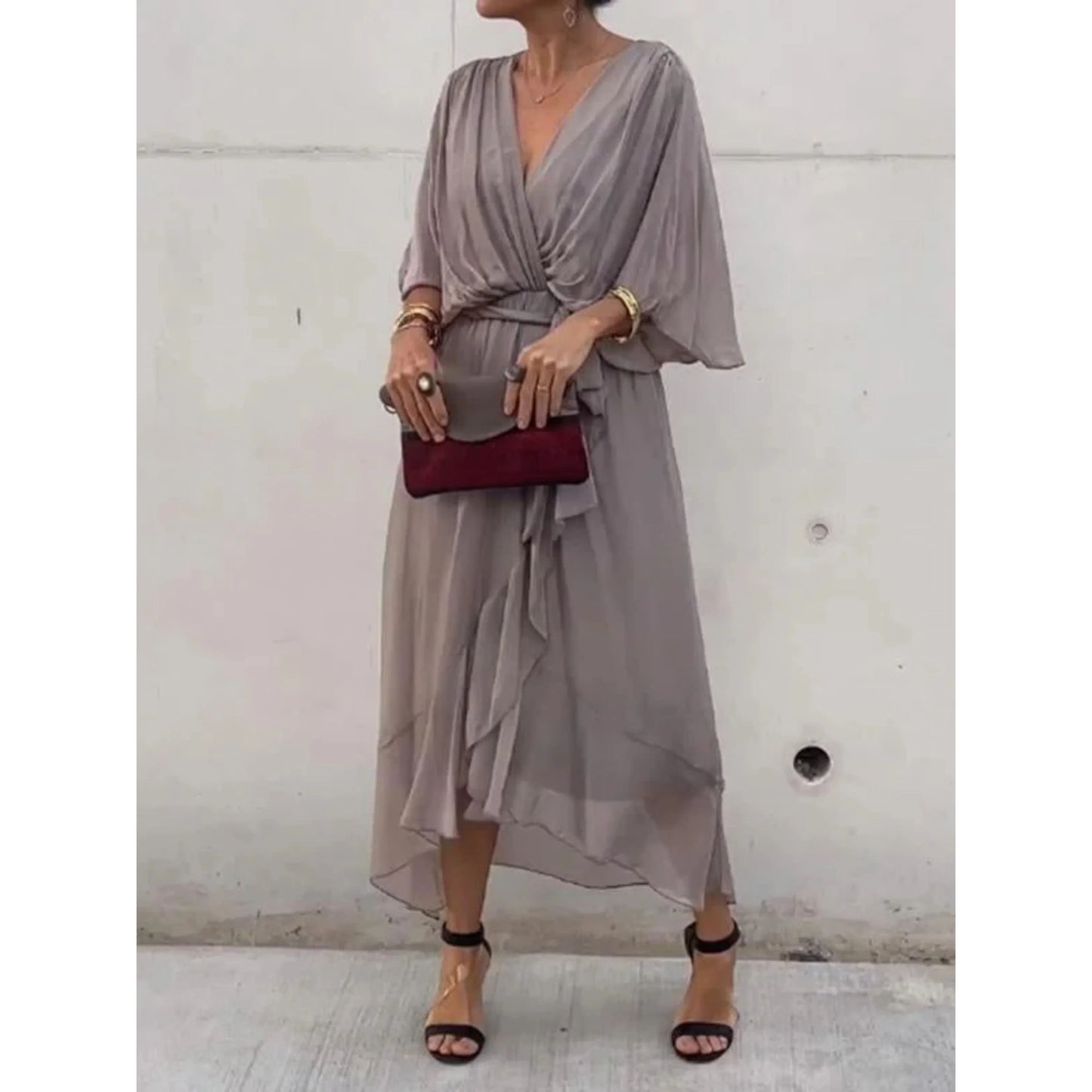 Camila | Women's V-neck midi dress with belt