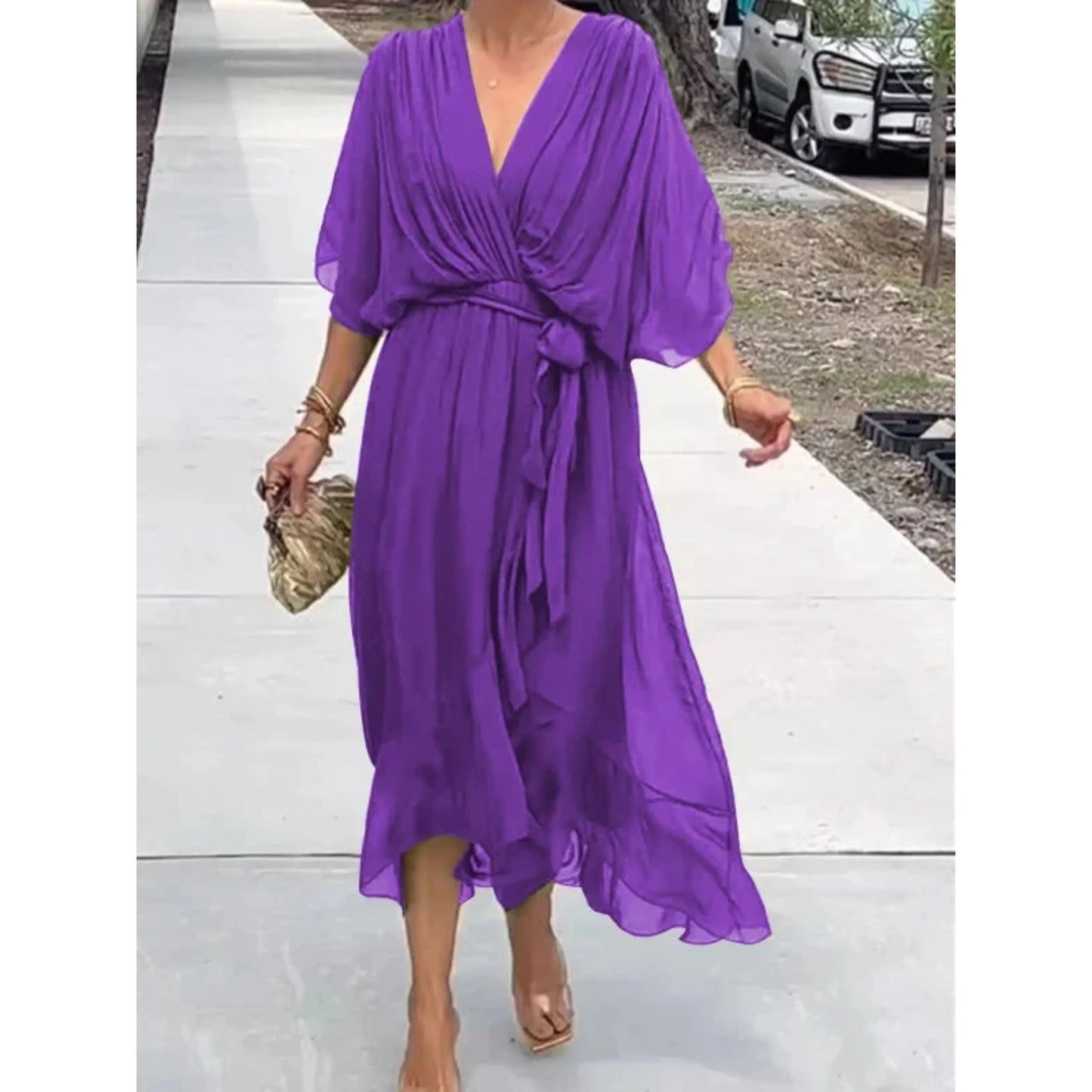 Camila | Women's V-neck midi dress with belt