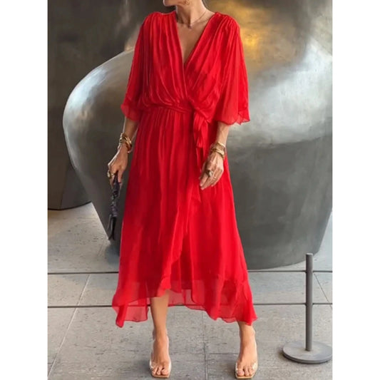 Camila | Women's V-neck midi dress with belt