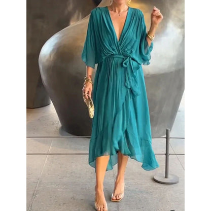 Camila | Women's V-neck midi dress with belt