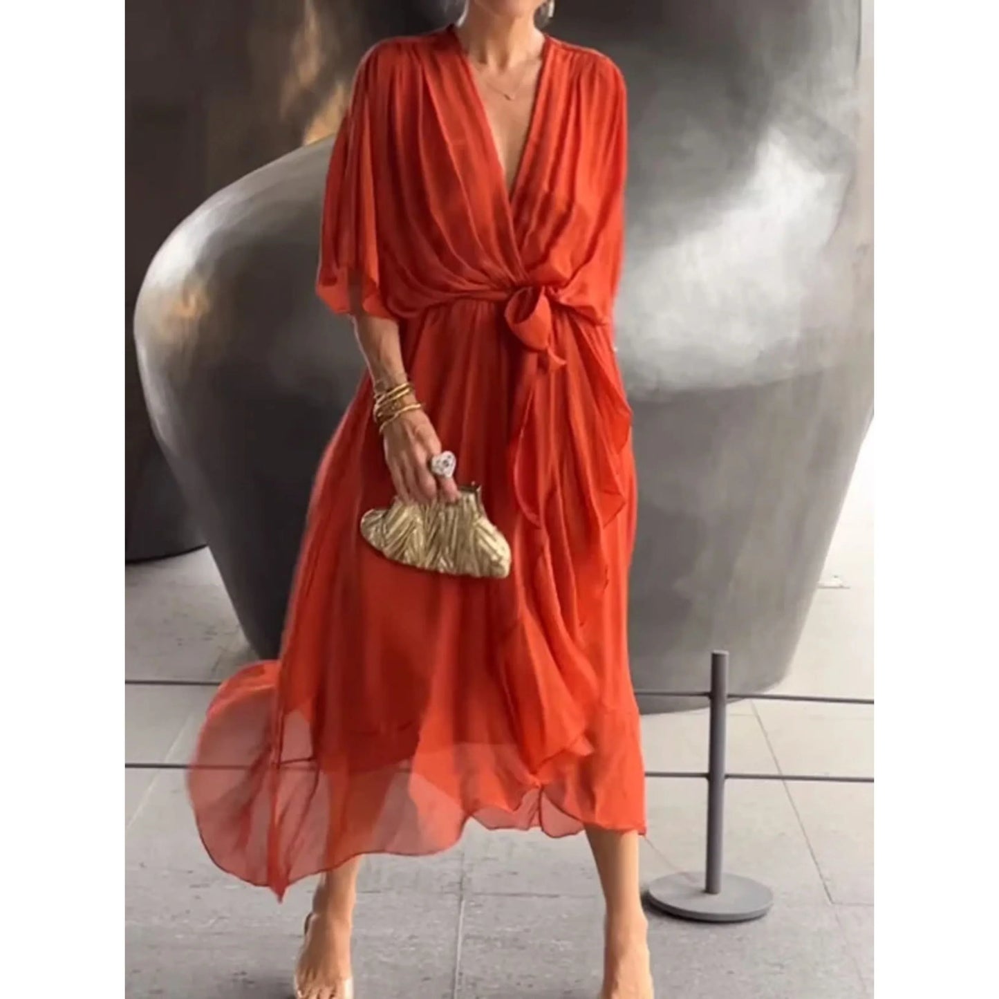 Camila | Women's V-neck midi dress with belt