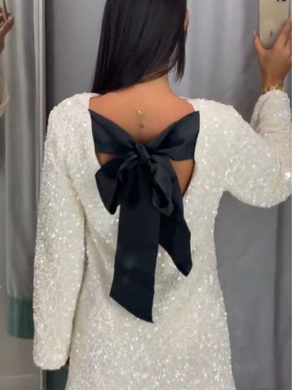 Mireia | Vestido corto de mujer con lentejuelas y detalle de lazo