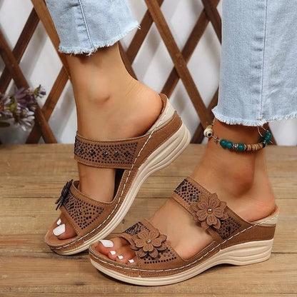 Yarael | Women's Wedge Sandals with Floral Straps | Breathable