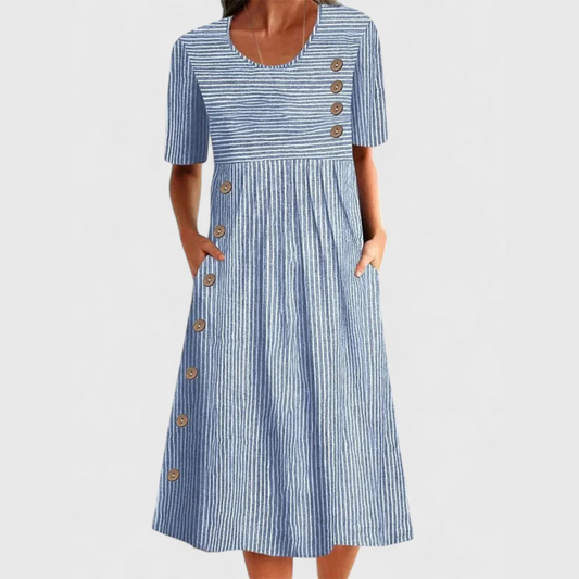 Carmen | Robe midi à rayures avec boutons décoratifs pour femme