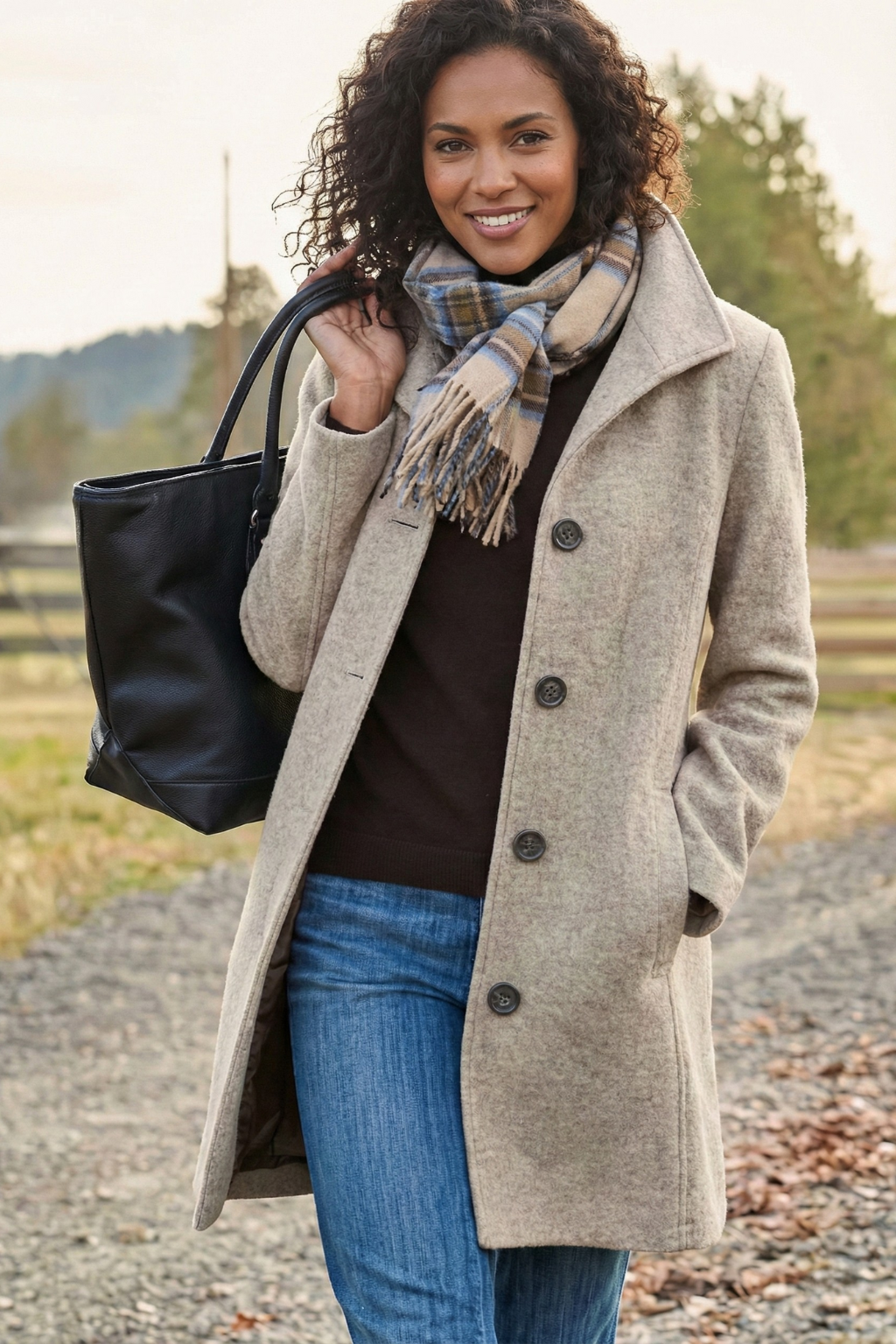 Abrigo de Lana de Invierno con Cierre de Botón