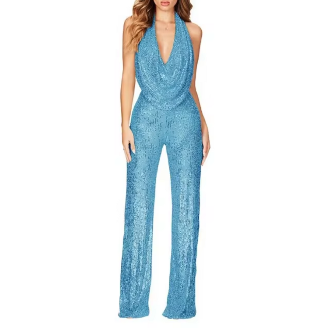 Paula | Mono elegante de mujer con lentejuelas y cuello halter