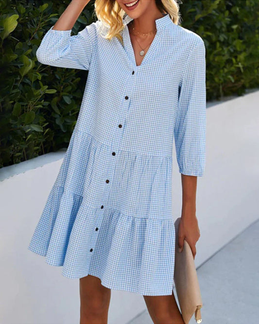 Araceli | Women's summer midi dress with checks and buttons