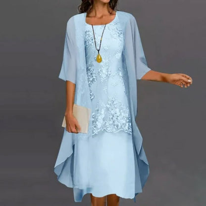 Vianela | Women's Elegant Crewneck Floral Midi Dress | Breathable