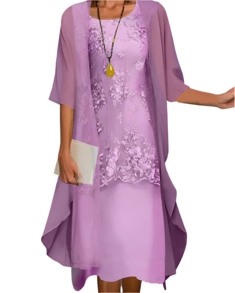 Claudia | Vestido midi de mujer para invitada de boda con mangas transparentes