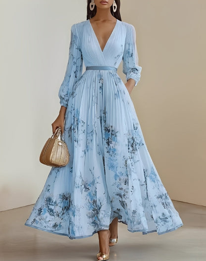 Elena | Robe longue élégante pour femme avec imprimé floral et décolleté en V
