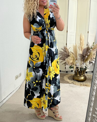 Zafira | Vestido maxi para mujer con flores y escote en V