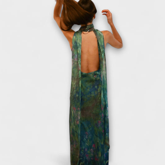 Carmen | Robe maxi à col halter avec imprimé artistique long