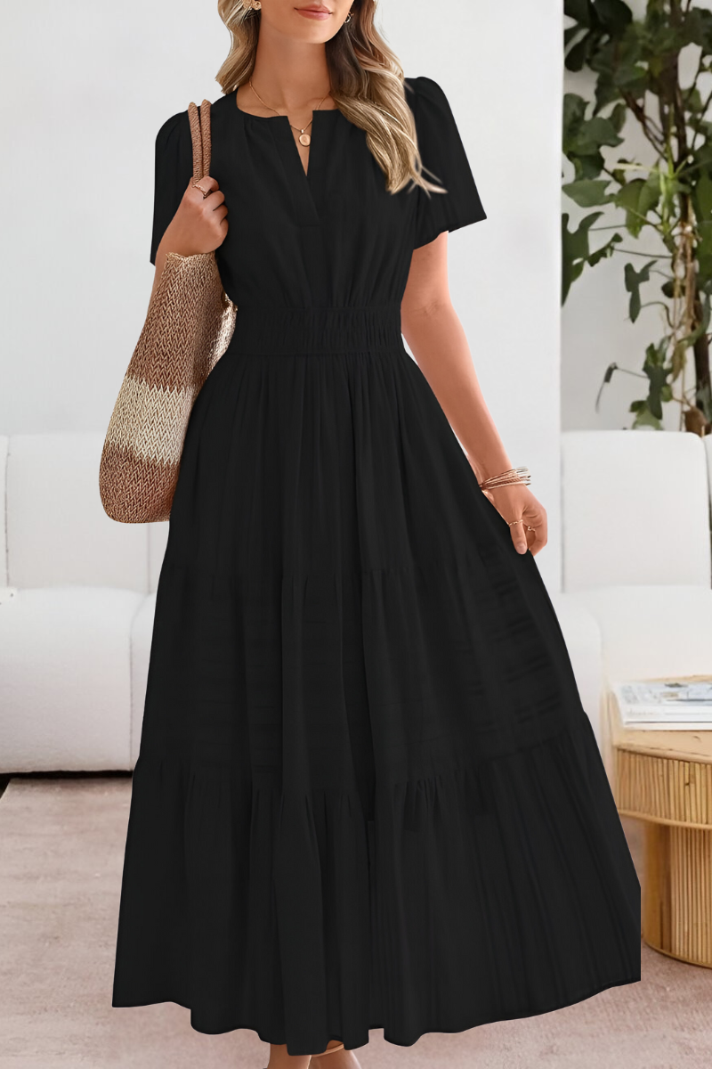 Adela | Vestido midi boho para mujer con cintura fruncida