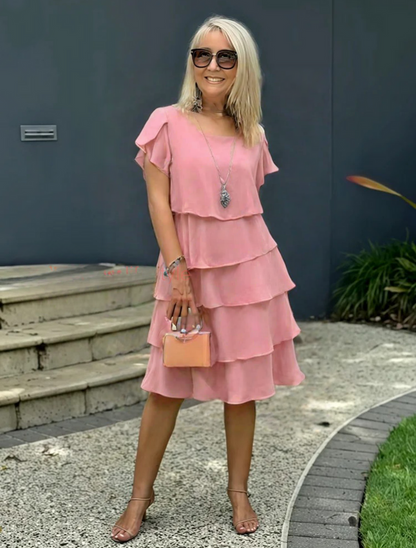 Arelis | Women's Tiered Short Sleeve Midi Dress