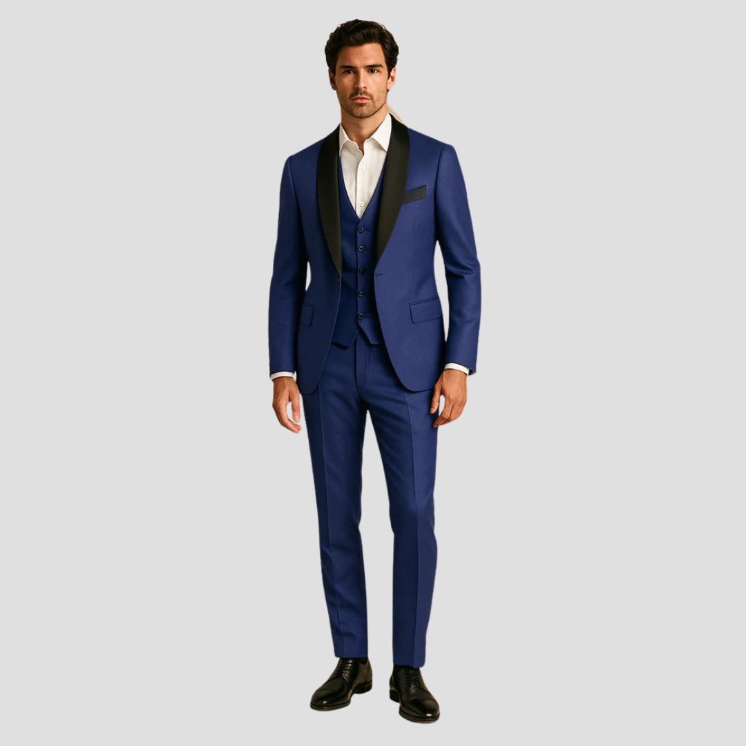 Alberto | Traje de tres piezas para hombre con corte slim y chaqueta esmoquin