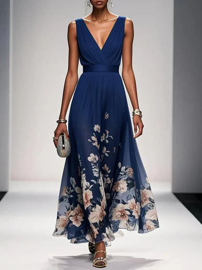 Daniela | Robe longue femme à imprimé floral et col en V