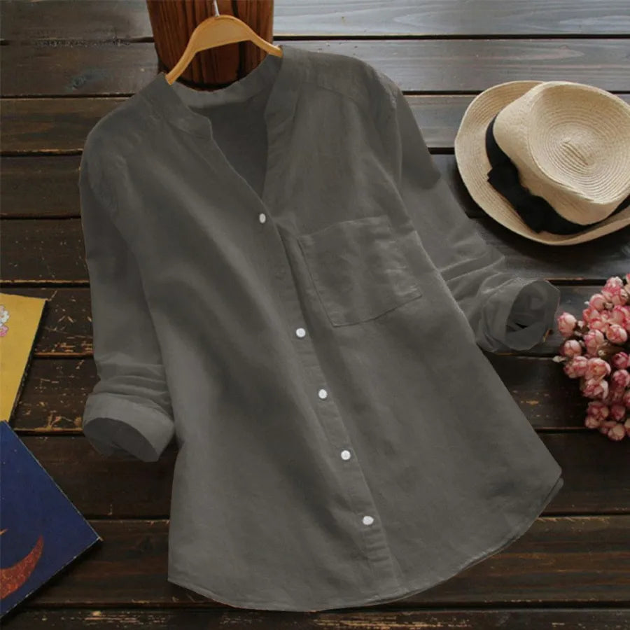 Fleur | Chemise à manches longues et poche, sans col à revers