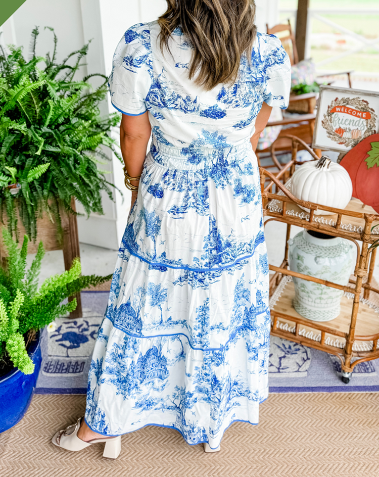 Olalla | Vestido midi para mujer con estampado vintage y volantes
