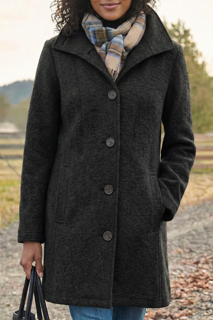 Abrigo de Lana de Invierno con Cierre de Botón