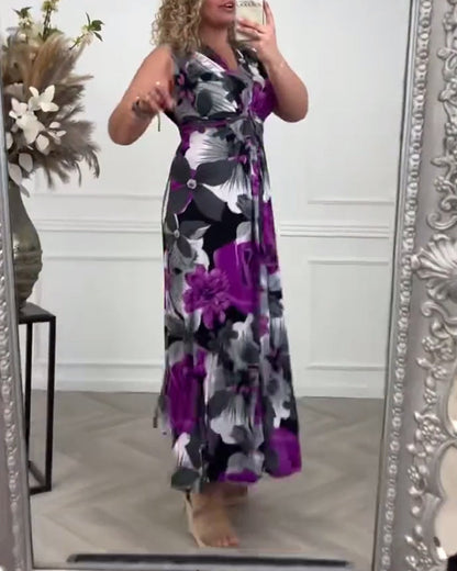 Zafira | Vestido maxi para mujer con flores y escote en V