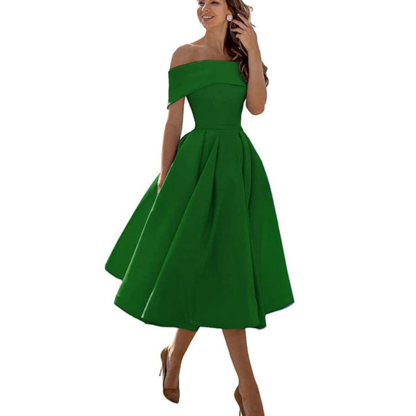 Marisol | Vestido midi para mujer con hombros descubiertos