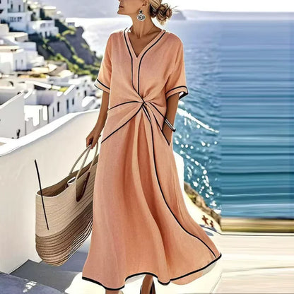 Justina | Vestido maxi elegante con cintura drapeada