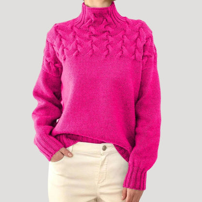 Justa | Jersey de invierno de punto trenzado con cuello alto para mujer